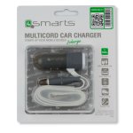 4smarts MultiCord Car Charger MicroUSB + USB-C - зарядно за кола с кабел за microUSB и USB-C стандарти (бял-сив) 3