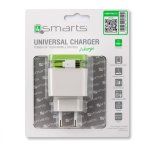 4smarts Wall Stand Charger 5.2A - USB захранване с вграден MicroUSB кабел и 2 USB изхода (бял-зелен) 2