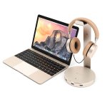 Satechi Aluminium Headphone Stand - дизайнерска алуминиева поставка за слушалки с USB изходи (златист) 3