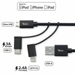 Torrii KeVable 3-in-1 Universal USB Cable (1 meter) - изключително здрав кевларен кабел за iPhone, iPad, iPod с Lightning, устройства с microUSB и USB-C (1 метър) (черен) 1