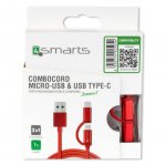 4smarts ComboCord MicroUSB + USB-C cable - плосък качествен кабел за microUSB и USB-C стандарти 100 см. (червен) 3