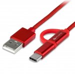 4smarts ComboCord MicroUSB + USB-C cable - плосък качествен кабел за microUSB и USB-C стандарти 100 см. (червен) 1