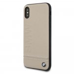 BMW Signature Logo Leather Hard Case - кожен кейс (естествена кожа) за iPhone XS, iPhone X (бежов) 2
