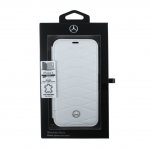 Mercedes-Benz Pattern III Folio Case - кожен калъф (естествена кожа), тип портфейл за iPhone X (бял) 3