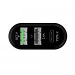 Devia Swift Drive 3USB Car Charger - зарядно за кола с технология за бързо зареждане с 2 USB изхода и USB-C изход (черен) 1