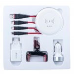 Devia Luxury Charging Suit - комплект зареждащи кабели, пад за безжично зареждане, захранване за ел. мрежа, зарядно и поставка за кола (бял) 1