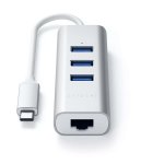 Satechi USB-C 2-in-1 Ethernet & USB Hub - 3-портов USB хъб и Gigabit Ethernet порт за MacBook и устройства с USB-C (сребрист) 3