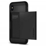 Spigen Slim Armor Case CS - хибриден кейс с отделение за кр. карти и най-висока степен на защита за iPhone XS, iPhone X (черен) 2