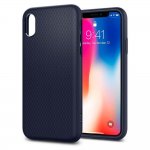Spigen Liquid Air Case - тънък качествен термополиуретанов кейс за iPhone XS, iPhone X (тъмносин)  1