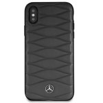Mercedes-Benz Pattern III Leather Hard Case - кожен кейс (естествена кожа) за iPhone XS, iPhone X (тъмносив) 9