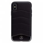 Mercedes-Benz Wave III Genuine Leather Hard Case - дизайнерски кожен кейс за iPhone XS, iPhone X (черен-сребрист) 1