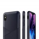 Verus Leather Fit Label Case - удароустойчив силиконов (TPU) калъф за iPhone XS Max (тъмносин) 1