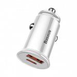 Baseus Dual USB & USB-C QC 3.0 Car Charger - зарядно за кола с USB и USB-C изходи и технология за бързо зареждане (бял) 1