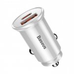 Baseus Dual USB & USB-C QC 3.0 Car Charger - зарядно за кола с USB и USB-C изходи и технология за бързо зареждане (бял) 3