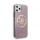 Guess Circle Glitter 4G Case - дизайнерски кейс с висока защита за iPhone 11 Pro Max (розов) 4
