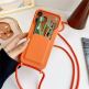 Силиконов (TPU) калъф за iPhone 18 Pro, iPhone 17 Pro - Silicone Case with Card Pocket and Crossbody Strap (оранжев) 1
