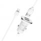 Borofone Dual USB Car Charger 2.4A & Lightning Cable - зарядно за кола с 2xUSB изходa (2.4A) и Lightning кабел за iPhone, iPad и iPod с Lightning порт (бял) 1