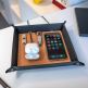 4smarts Pocket Tray Organizer, 15W - настолен органайзер с поставка (пад) за безжично зареждане за Qi съвместими устройства (кафяв) 4