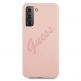 Guess Silicone Script Vintage Silicone Case - дизайнерски силиконов кейс за Samsung Galaxy S21 Plus (розов) 2