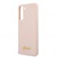 Guess Silicone Script Metal Logo Silicone Case - дизайнерски силиконов кейс за Samsung Galaxy S21 Plus (розов) 5