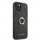 Guess Hard Case 4G With Ring Stand - дизайнерски кожен кейс с пръстен против изпускане за iPhone 13 (черен) 4