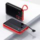 Baseus Mini S Digital Display Power Bank 15W Wireless Charger 10000mAh (PPXF-A09) - външна батерия 10000 mAh с вграден USB-C кабел и USB-C, USB-A и Lightning портове (черен-червен) 1