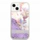 Guess Liquid Glitter Flower Case - дизайнерски кейс с висока защита за iPhone 13 mini (лилав) 1