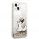 Karl Lagerfeld Liquid Glitter Choupette Eat Case - дизайнерски кейс с висока защита за iPhone 14 (прозрачен-златист) 2