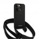 Karl Lagerfeld Monogram Crossbody Case - дизайнерски кожен кейс с връзка за носене за iPhone 14 Prо (черен) 3