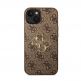 Guess PU 4G Metal Logo Leather Hard Case - дизайнерски кожен кейс за iPhone 15 (кафяв) 2