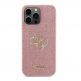 Guess PU Fixed Glitter 4G Metal Logo Case - силиконов (TPU) калъф за iPhone 15 Pro Max (розов)  4