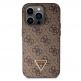Guess PU 4G Strass Triangle Metal Logo Case With Crossbody Strap - силиконов (TPU) калъф с връзка за носене през врата за iPhone 15 Pro Max (кафяв) 3