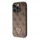 Guess PU 4G Strass Triangle Metal Logo Case With Crossbody Strap - силиконов (TPU) калъф с връзка за носене през врата за iPhone 15 Pro (кафяв) 2