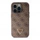 Guess PU 4G Strass Triangle Metal Logo Case With Crossbody Strap - силиконов (TPU) калъф с връзка за носене през врата за iPhone 15 Pro (кафяв) 3