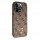 Guess PU 4G Strass Triangle Metal Logo Case With Crossbody Strap - силиконов (TPU) калъф с връзка за носене през врата за iPhone 15 Pro (кафяв) 4