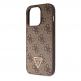 Guess PU 4G Strass Triangle Metal Logo Case With Crossbody Strap - силиконов (TPU) калъф с връзка за носене през врата за iPhone 15 Pro (кафяв) 8