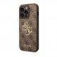 Guess PU 4G Metal Logo Leather Hard Case - дизайнерски кожен кейс за iPhone 15 Pro (кафяв) 1