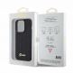 Guess PU Square Mirror Script Logo Leather Hard Case - дизайнерски кожен кейс за iPhone 15 Pro (черен) 5