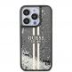 Guess Liquid Glitter Gold Stripe Case - дизайнерски кейс с висока защита за iPhone 15 Pro Max (черен) 2