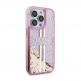 Guess Liquid Glitter Gold Stripe Case - дизайнерски кейс с висока защита за iPhone 15 Pro (розов) 3