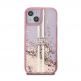 Guess Liquid Glitter Gold Stripe Case - дизайнерски кейс с висока защита за iPhone 15 (розов) 2