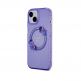 Guess Flowers Ring Glossy Logo MagSafe Case - хибриден удароустойчив кейс с MagSafe за iPhone 15 (лилав-прозрачен) 1