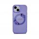Guess Flowers Ring Glossy Logo MagSafe Case - хибриден удароустойчив кейс с MagSafe за iPhone 15 (лилав-прозрачен) 2