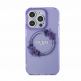 Guess Flowers Ring Glossy Logo MagSafe Case - хибриден удароустойчив кейс с MagSafe за iPhone 15 Pro (лилав-прозрачен) 2