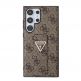 Guess PU 4G Strass Grip Stand Triangle Metal Logo Case - дизайнерски кожен кейс с отделение за карти за Samsung Galaxy S24 Ultra (кафяв) 2