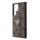 Guess PU 4G Strass Grip Stand Triangle Metal Logo Case - дизайнерски кожен кейс с отделение за карти за Samsung Galaxy S24 Ultra (кафяв) 4