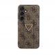Guess PU 4G Strass Grip Stand Triangle Metal Logo Case - дизайнерски кожен кейс с отделение за карти за Samsung Galaxy S24 (кафяв) 2