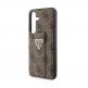 Guess PU 4G Strass Grip Stand Triangle Metal Logo Case - дизайнерски кожен кейс с отделение за карти за Samsung Galaxy S24 (кафяв) 4