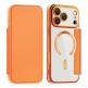 Кожен калъф с поставка и отделение за кр. карти за iPhone 17 Pro - Techsuit SmartMag Book Case (оранжев-прозрачен) 1