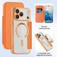 Кожен калъф с поставка и отделение за кр. карти за iPhone 17 Pro - Techsuit SmartMag Book Case (оранжев-прозрачен) 2
